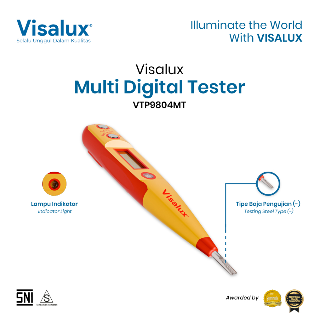 Visalux Multi Digital Tester Obeng Tespen Tipe Minus (3 x 160 mm) - Alat Pendeteksi Arus dengan Lamp