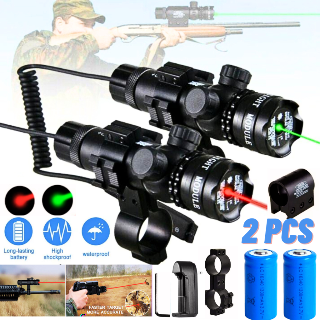 TaffLED Laser Tembak Senapan Angin Warna Hijau Merah Dot Scope Mount + 2 PCS Baterai Charger - JG-1