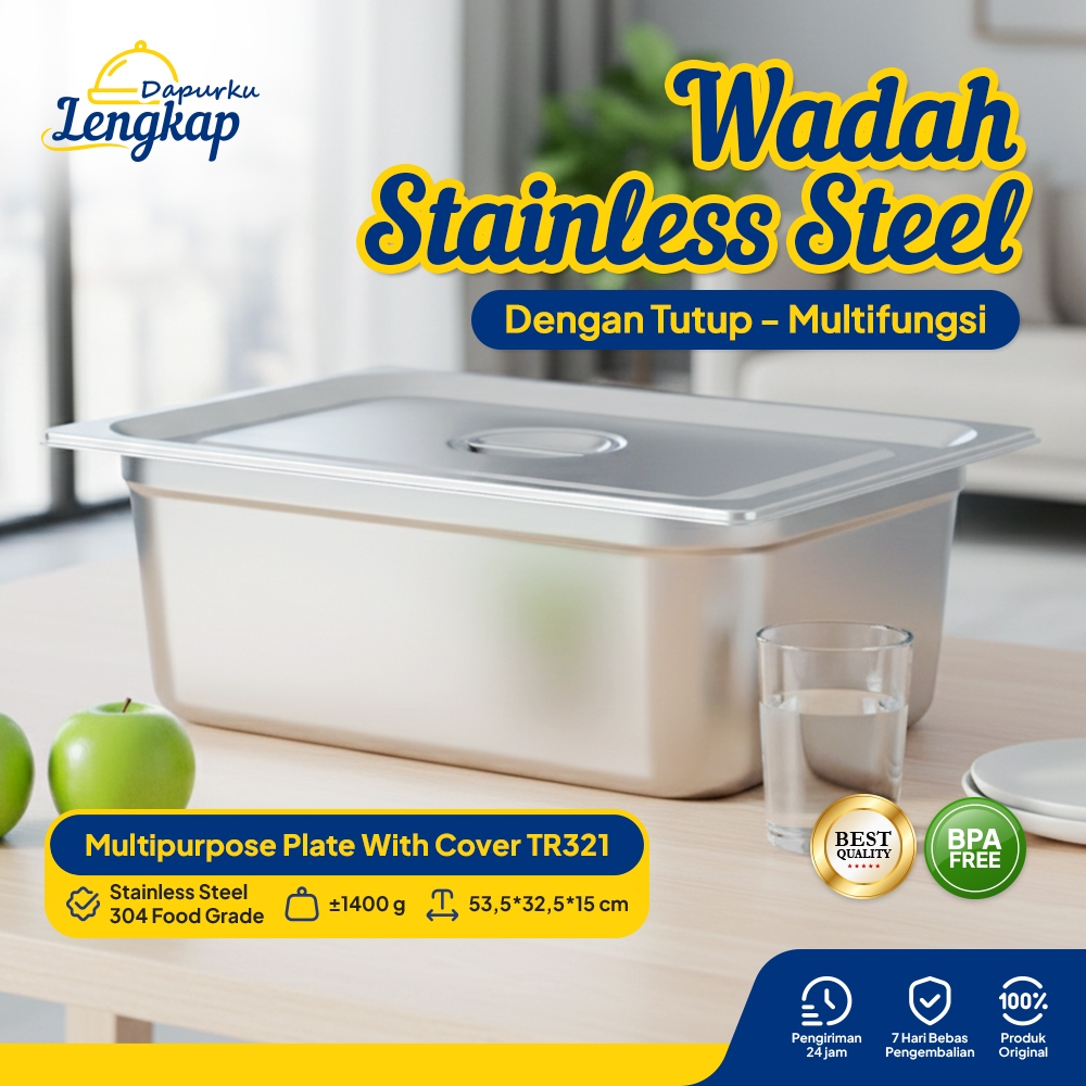 Dapurku Lengkap - Wadah Stainless Steel Bertutup Wadah Sayur Tutup Wadah Makanan dan Lauk Stainless 