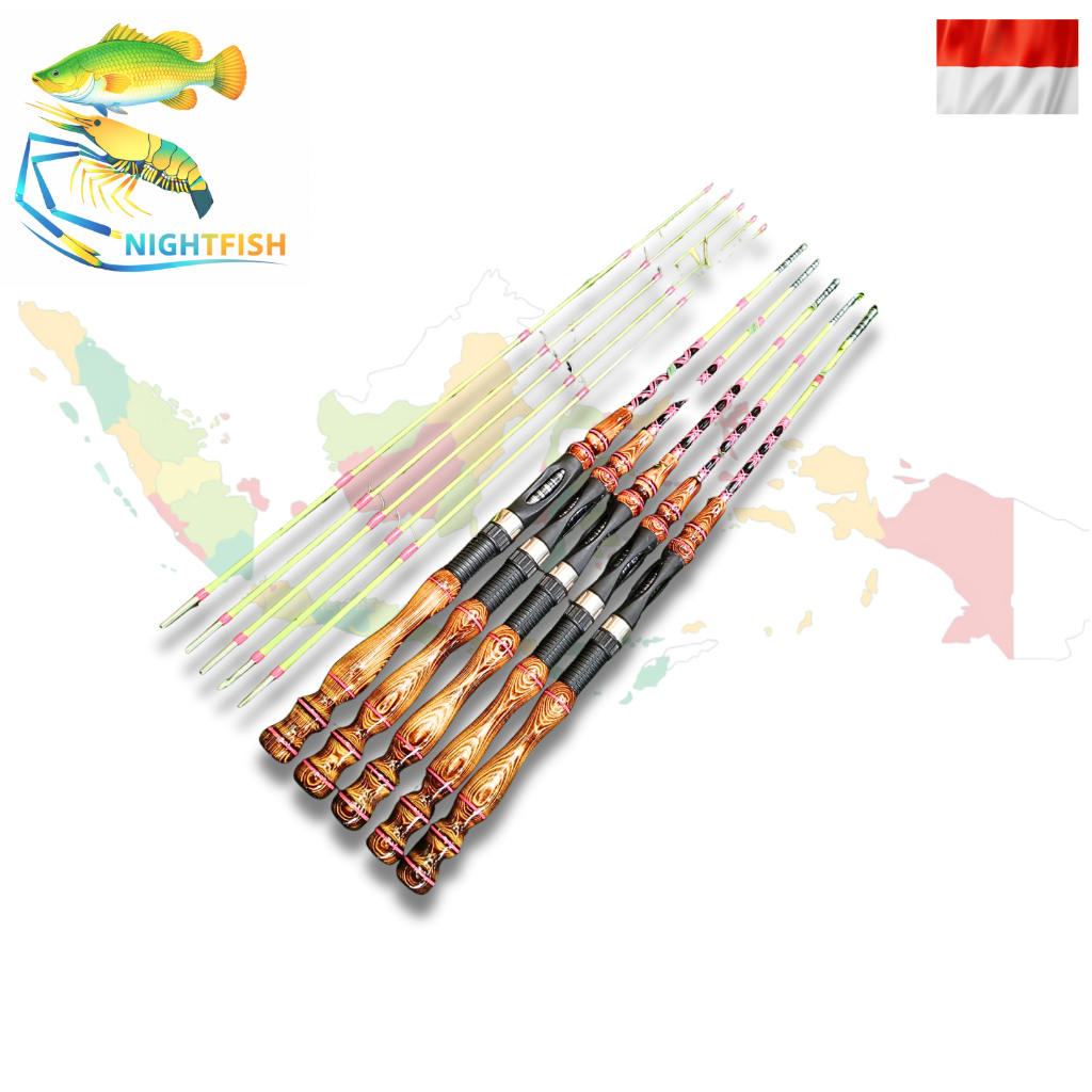 joran fiber udang/ikan 120 cm dengan kayu jati belanda salai/non salai. gagang jati belanda salai / 