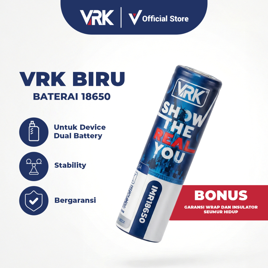VRK 18650 3000MAH BATTERY VRK BATERAI VRK 3000MAH by VRK BIRU