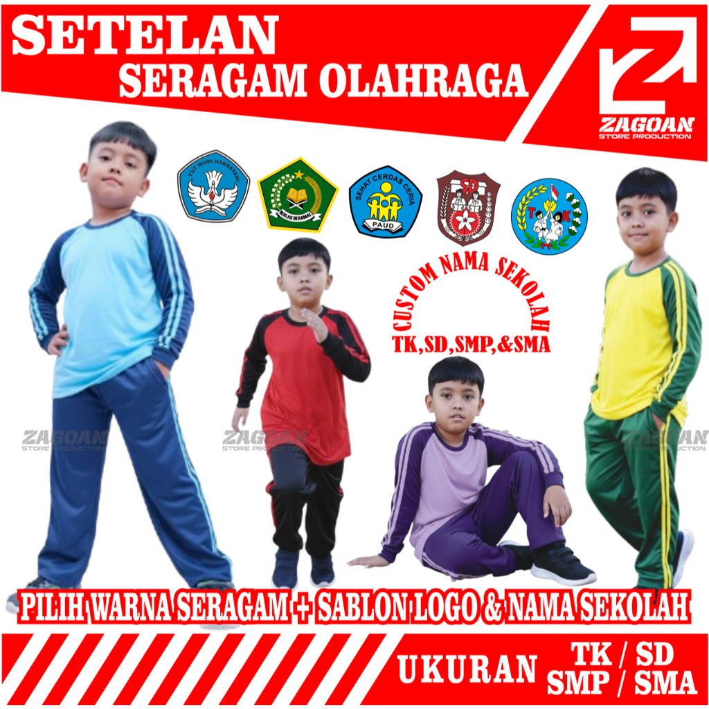 STELAN SERAGAM OLAHRAGA SEKOLAH TK,SD,SMP&SMA FREE SABLON