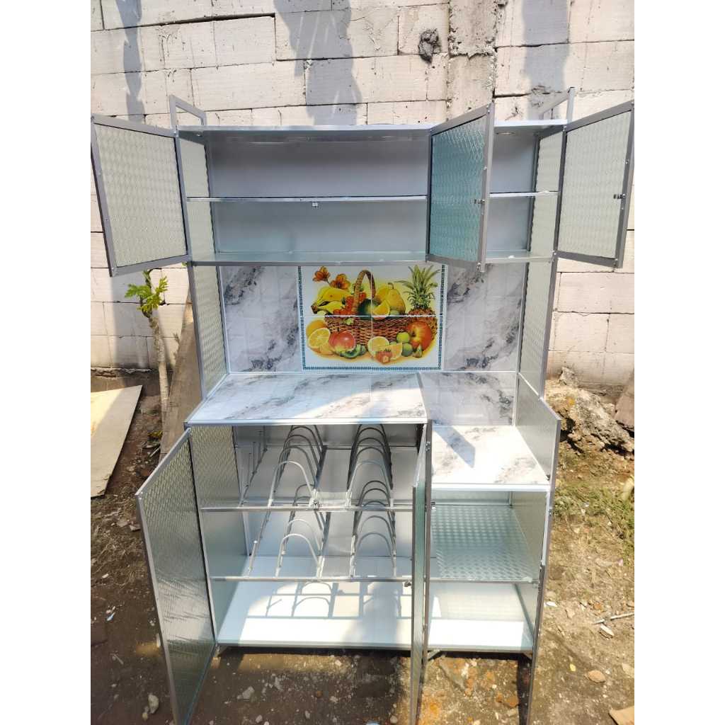 RAK PIRING 3 PINTU MINIMALIS BAHAN KACA ALUMUNIUM