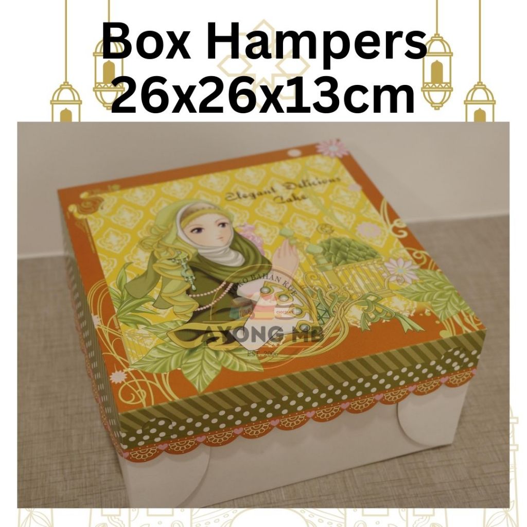 BOX HAMPERS LEBARAN 26X26X13 MOTIF / DUS HAMPERS LEBARAN / KOTAK KUE BESAR