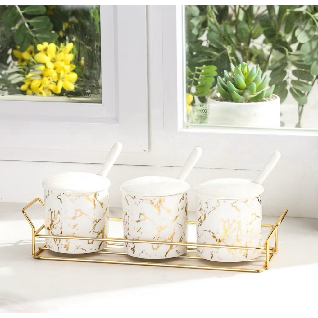 Wadah Bumbu Marble Tempat Sendok Keramik Mewah / Wadah Sendok Keramik Marble Set /Tempat Sendok Mewa