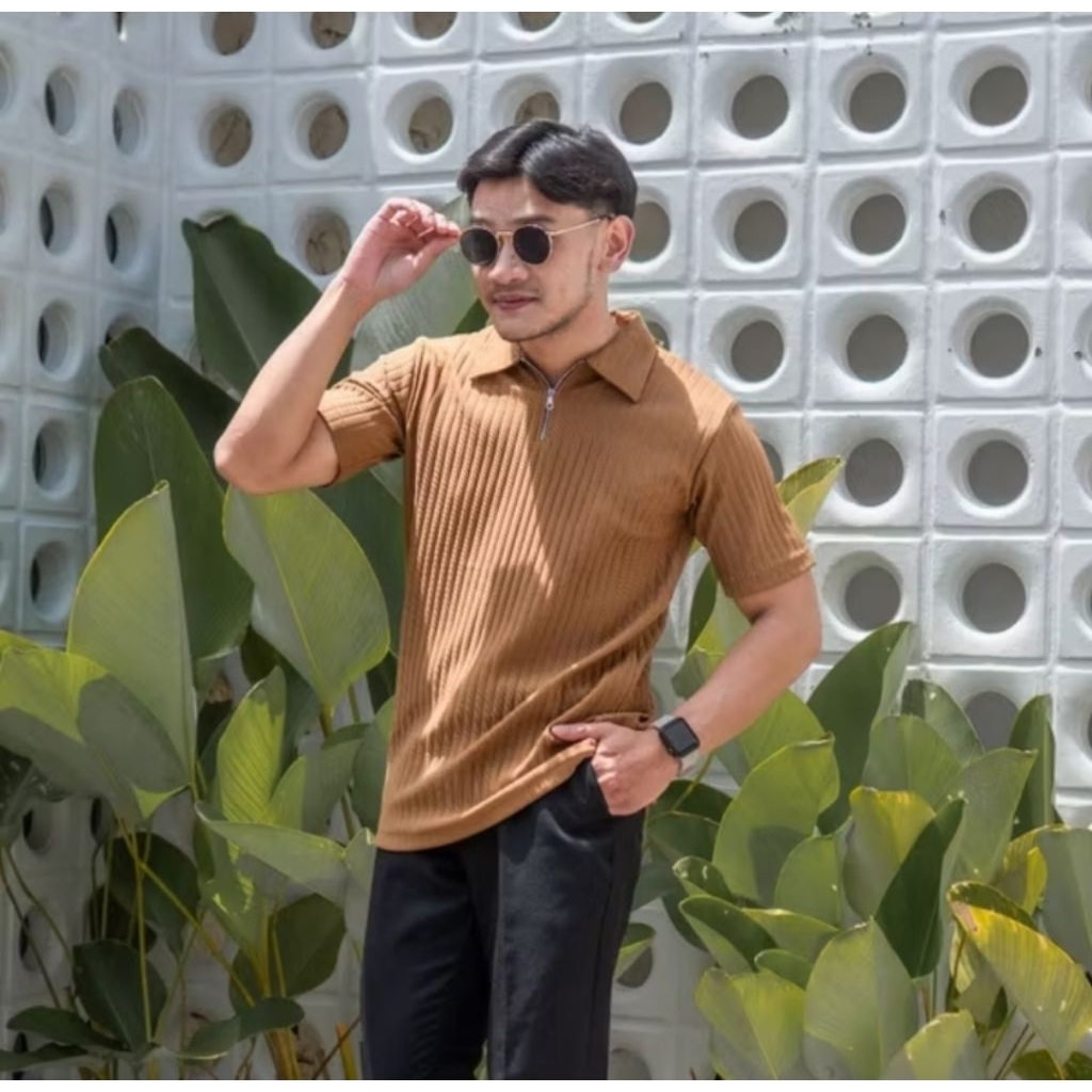 Grandisk Polo Shirt Pria Kaos Polo Berkerah Alvaro Knit Dior Zipper Coconut