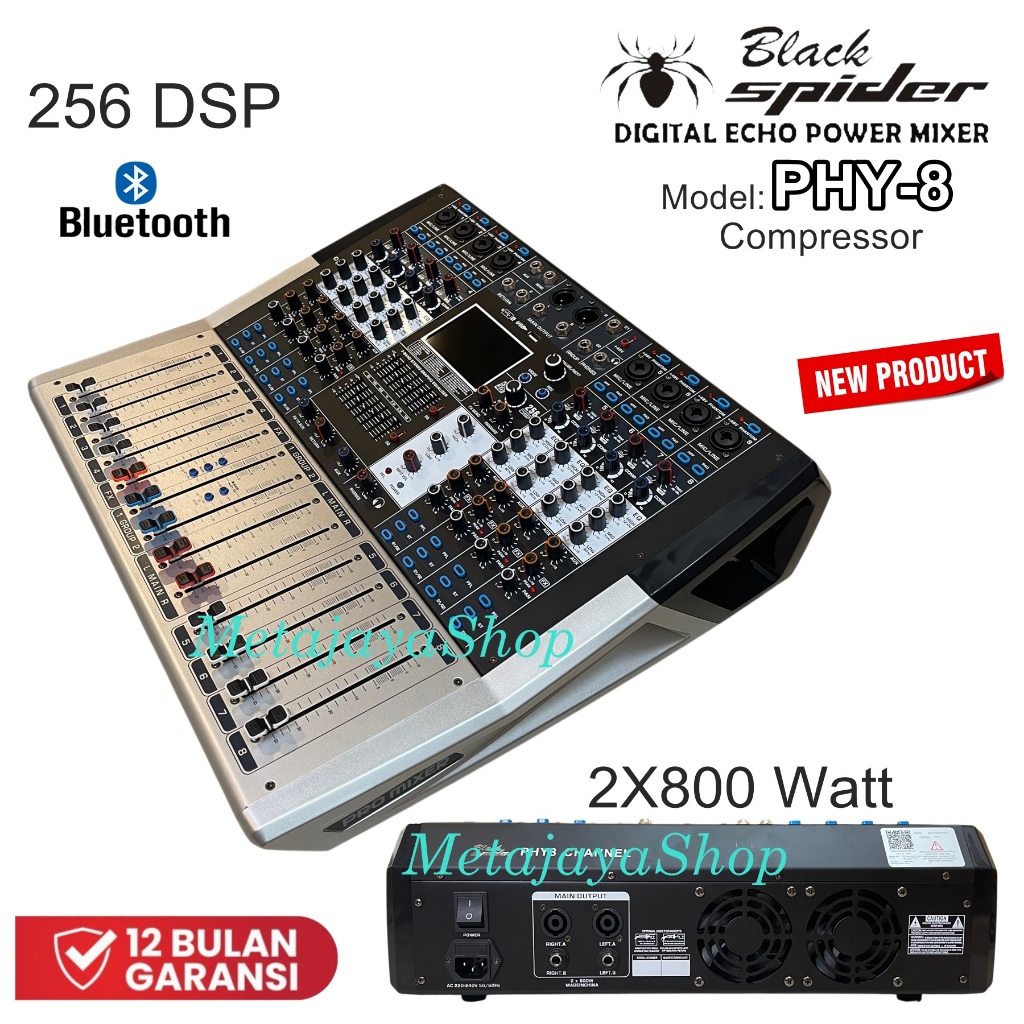 Power Mixer Audio Black Spider PHY-8 New Mixer Power 8 Channel phy8 blackspider 256dsp & Compressor
