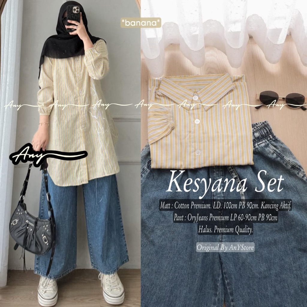 Kesyana Set Kulot Jeans Mix Tunik Salur Bordir (Any)