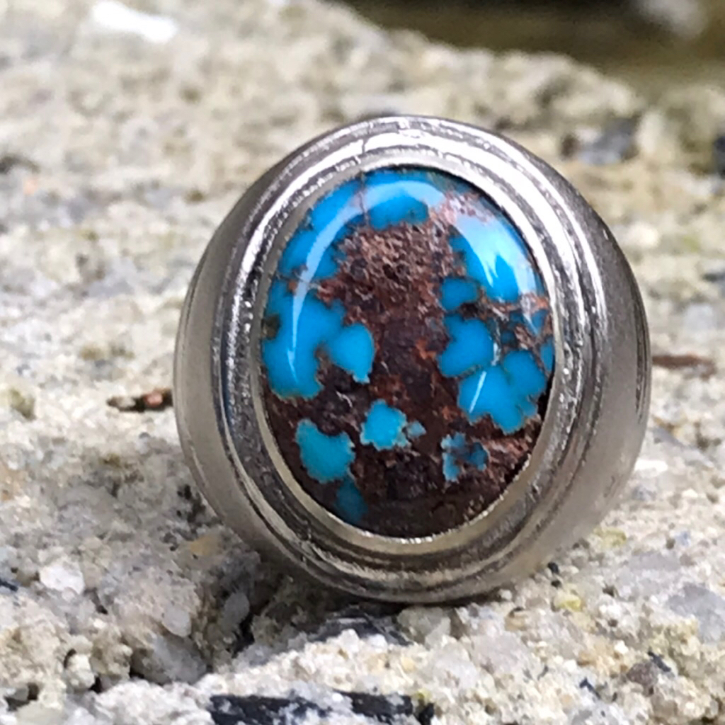 PIRUS PERSIA TUA BIRU SEGAR.DIM 16,5x13.RING ALPAKA SIZE 18