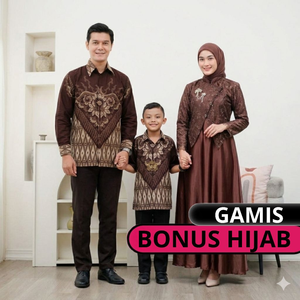 BAJU GAMIS LEBARAN 2026 COUPLE KELUARGA TERBARU SERIES GAMIS SAHARA MAHOGANY SET GAMIS LEBARAN & PES