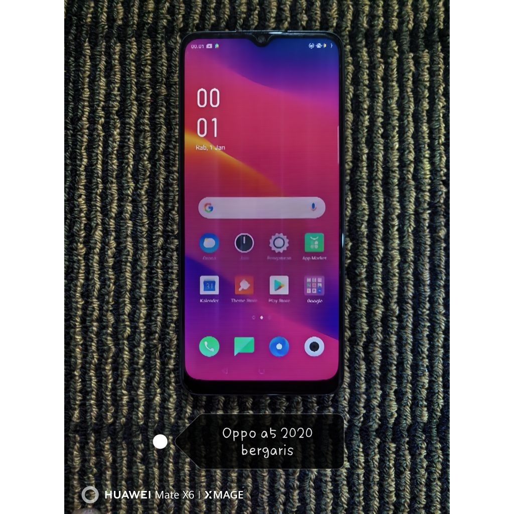 lcd oppo a5 2020 ori cabutan minus bergaris plus bezel