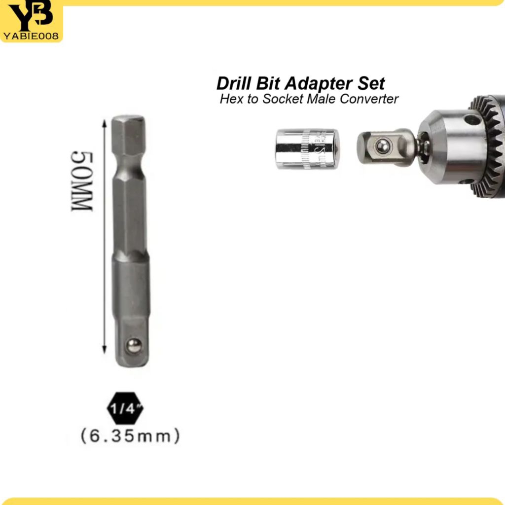 Adapter Obeng Bor Cordless to Shock Socket 1/4"-50mm