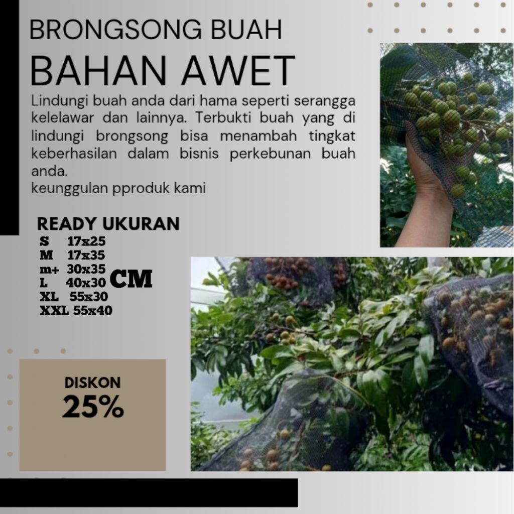brongsong buah klengkeng manggga rambutan jambu kristal jambu air bahan waring hitam kuat awet tahan