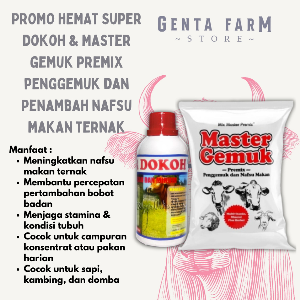 Paket Penambah Nafsu Makan Cepat Gemuk Super Dokoh 500ml Cair dan Master Gemuk Premix Penambah Bobot