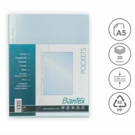 PP Pocket File Sheet Protector Bantex Size A5 20 Lembar