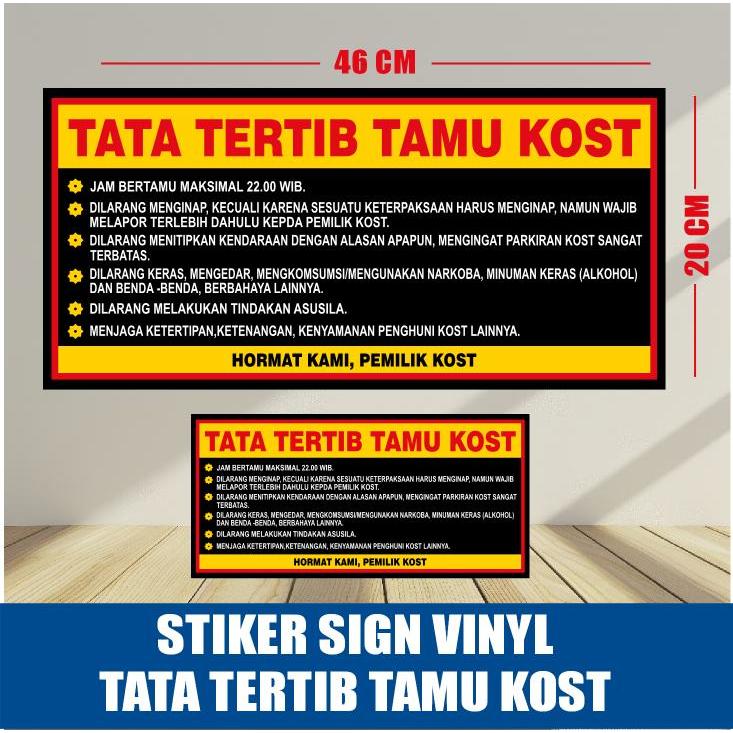 STIKER SIGN RAMBU TATA TERTIB TAMU KOST/ STIKER PERATURAN KOST