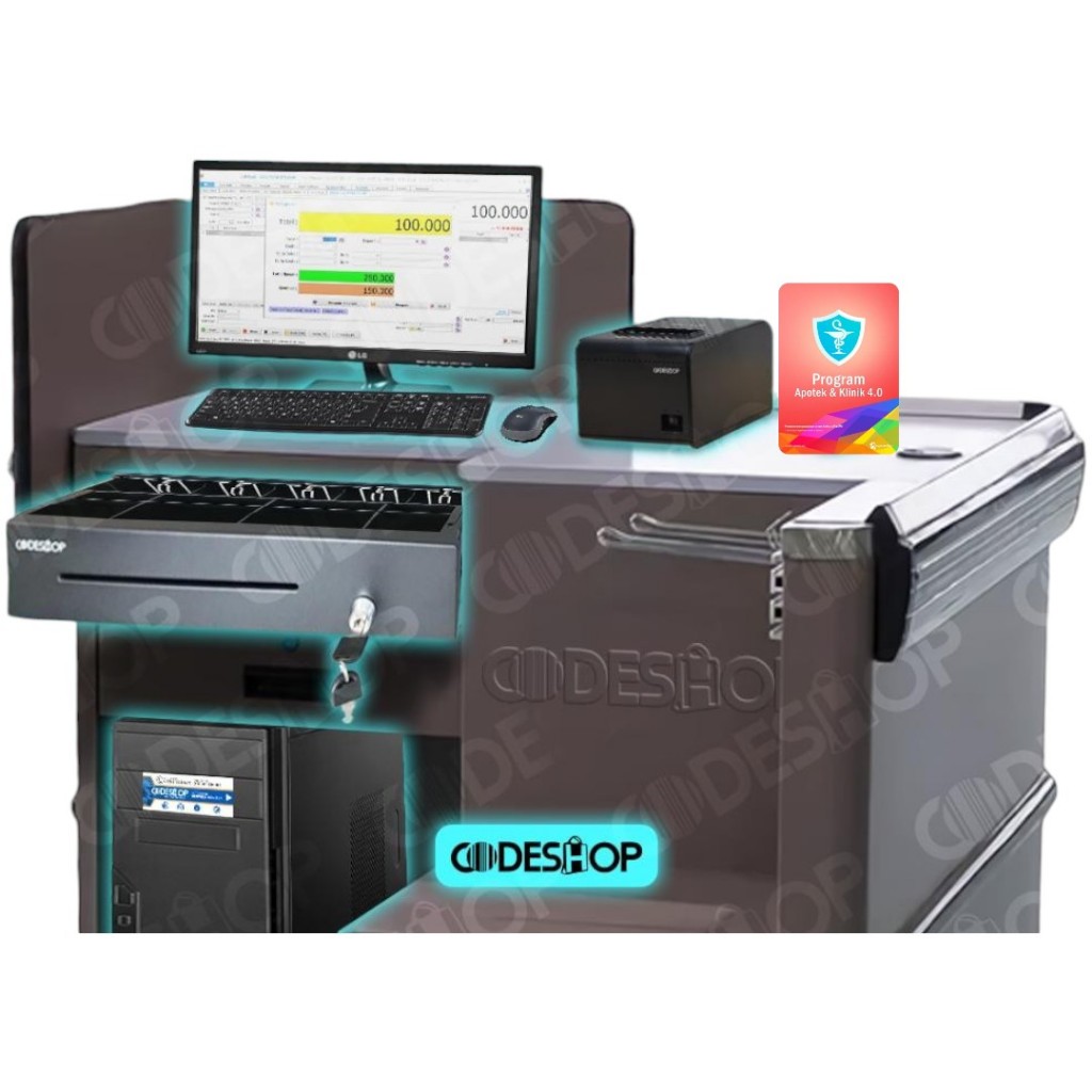 Codeshop Paket Klinik Komputer Kasir Siap Pakai iPos Apotek Printer Thermal 80mm Cash Drawer Codesho