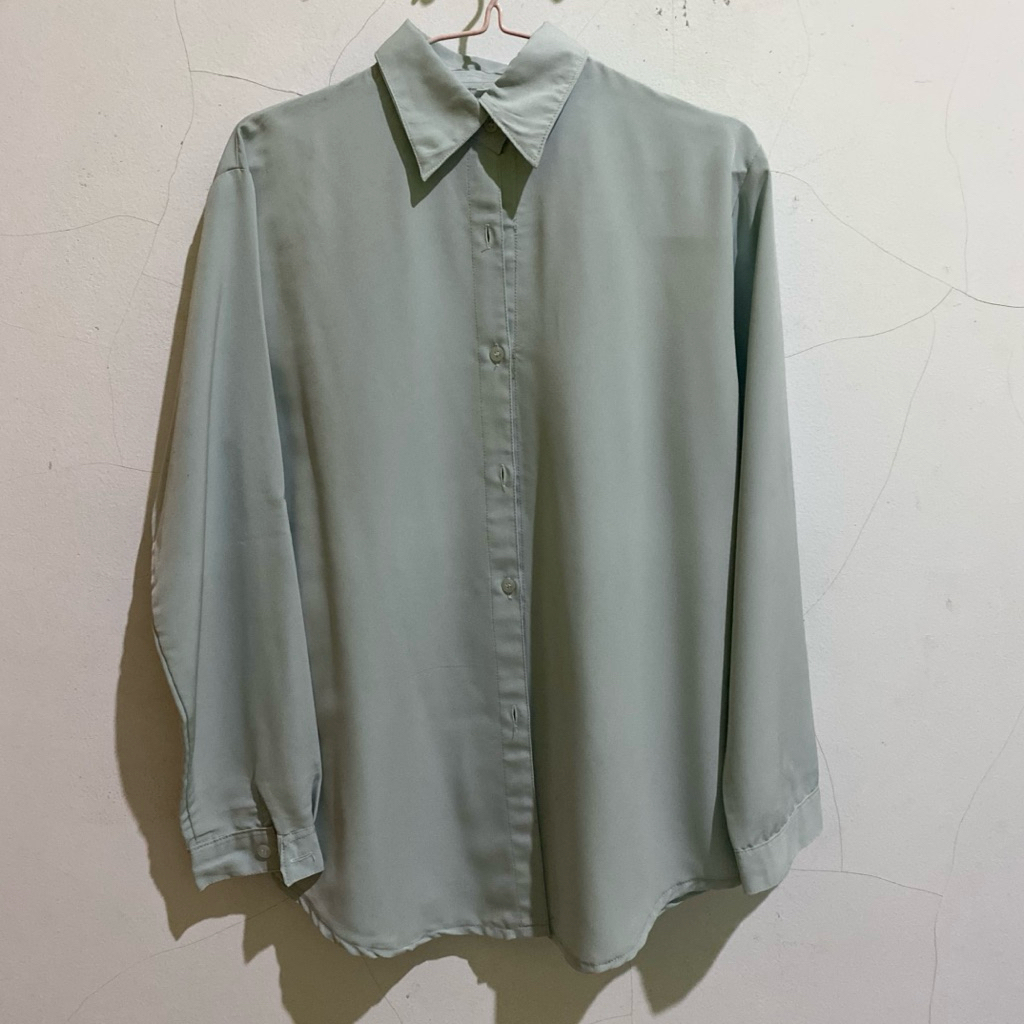Kemeja Lengan Panjang Casual Formal Wanita Mint Green
