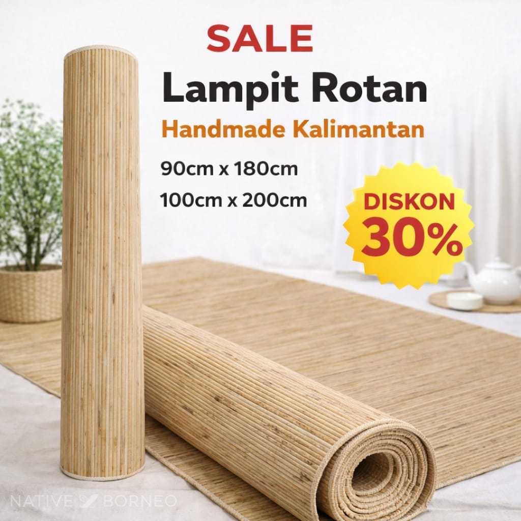 DISKON Lampit Rotan Lampit Rotan Handmade, Tikar Rotan Tradisional, Karpet Rotan Kalimantan, Tikar