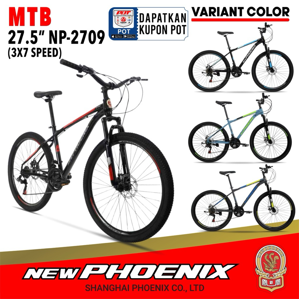 Sepeda Gunung 27,5 Inch MTB New Phoenix 2709 (Rem Cakram) 3x7 Speed