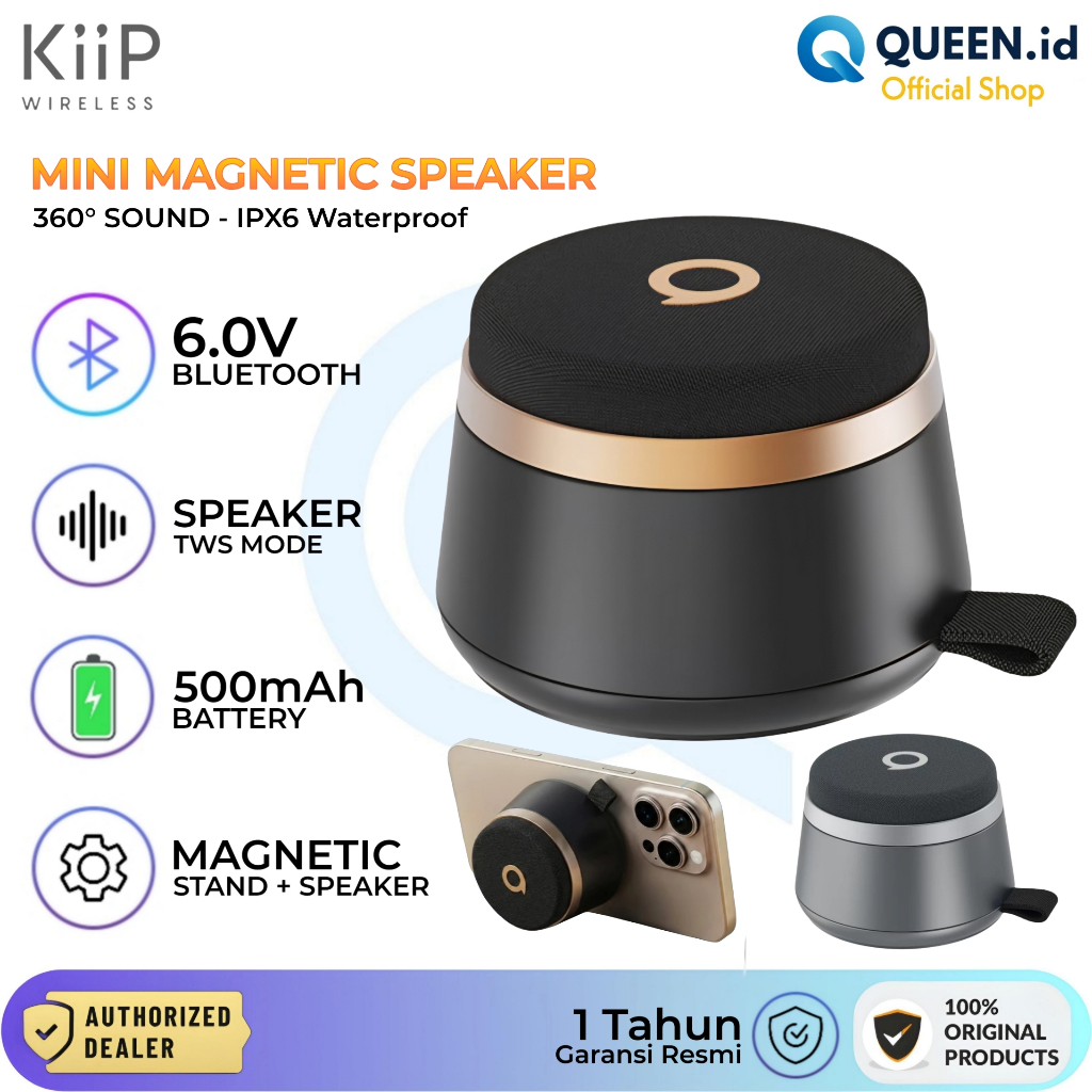 KIIP Y12 Magnetic Wireless Mini Bluetooth Speaker 2in1 Phone Stand IPX6 Waterproof 360 Sound