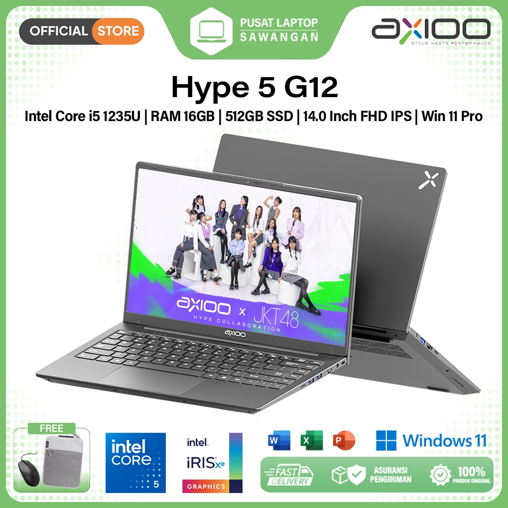 Laptop Axioo Hype 5 G12 Intel i5 RAM 16GB SSD 512GB FHD IPS Windows 11 Pro Garansi Resmi