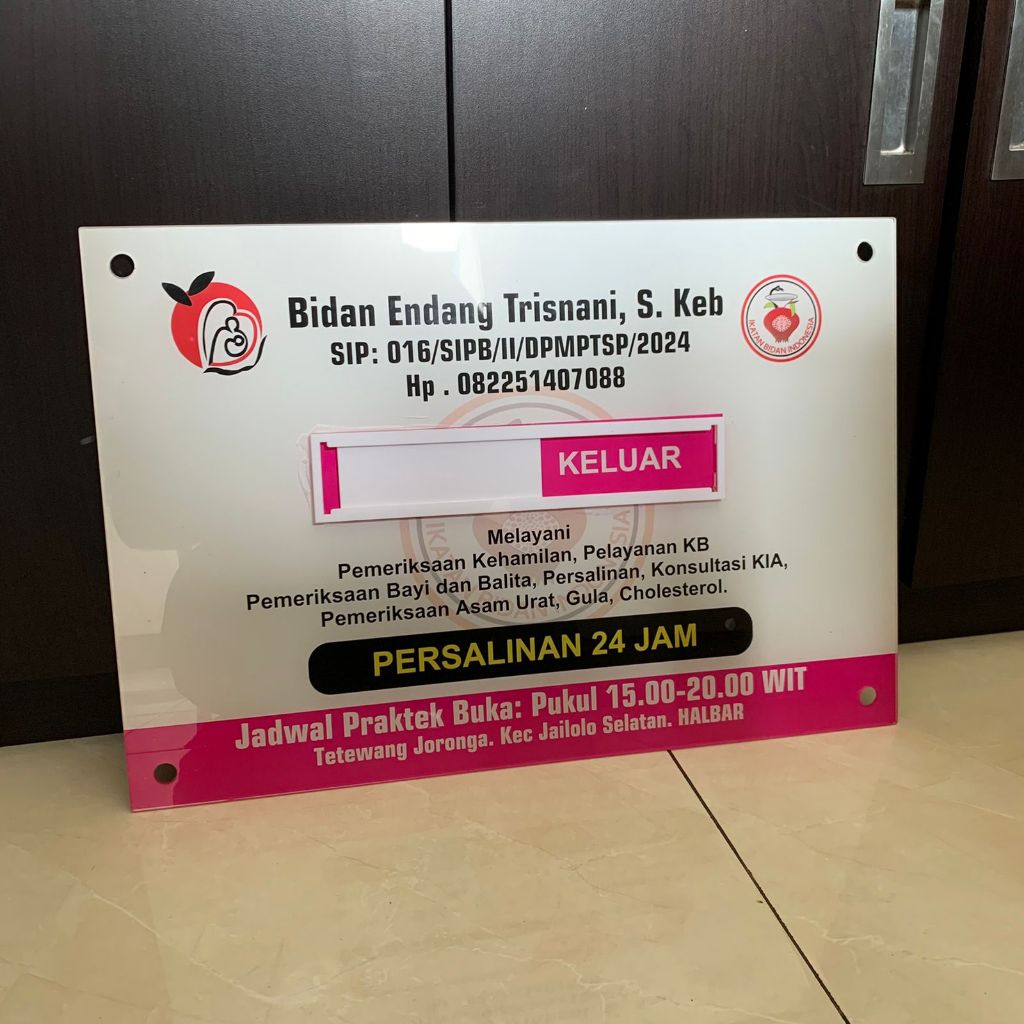 Khusus CUSTOM Papan Akrilik Ukuan A3 - Bidan Delima - Papan Informasi
