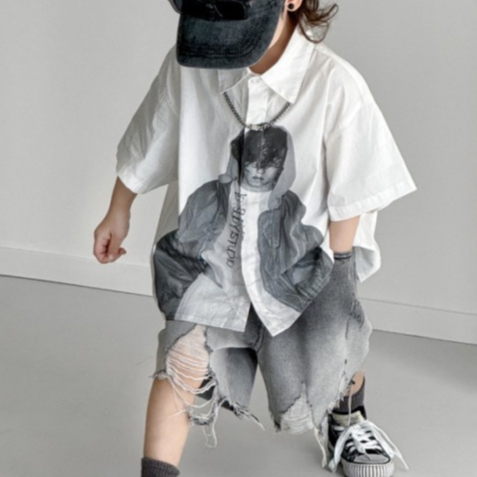 Ready Set Kemeja Musim Panas Anak Laki-laki Hutan 2025 Celana Jeans Lengan Pendek Tampan Anak-anak G