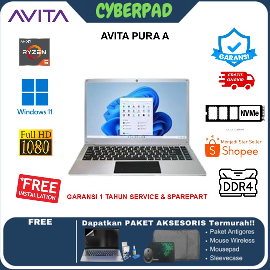 LAPTOP AVITA PURA A+ RYZEN 5 5500 8GB 512GB W11 14.0FHD