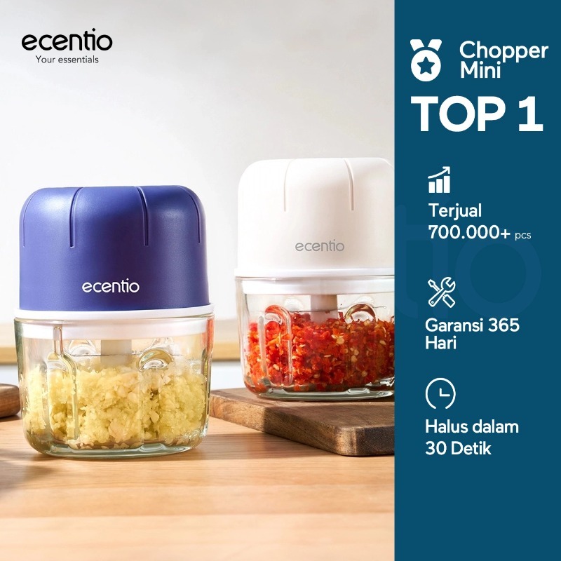 [bumbu]ecentio Mini Chopper kaca Blender 6 mata pisau 250ml Portable Kaca Tebal Master Dapur Multifu