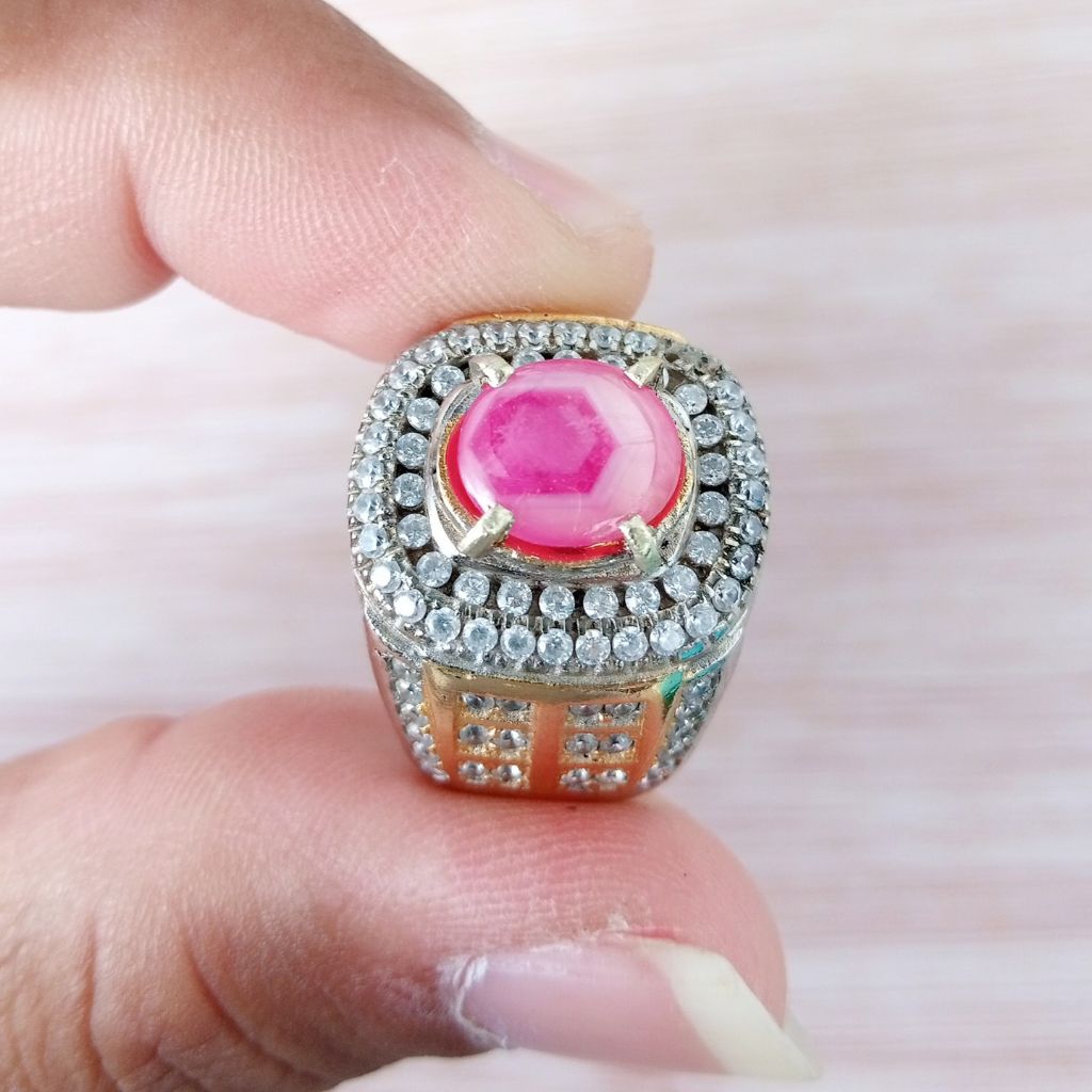Cincin Mewah Batu Permata Natural Pink Ruby Motif Fatwa HQ