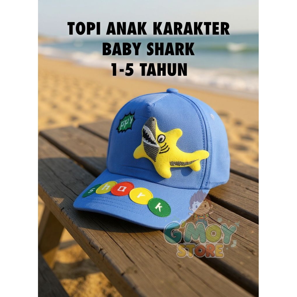GMOYSTORE - Topi 3D Karakter Baby Shark - Topi Anak Karakter