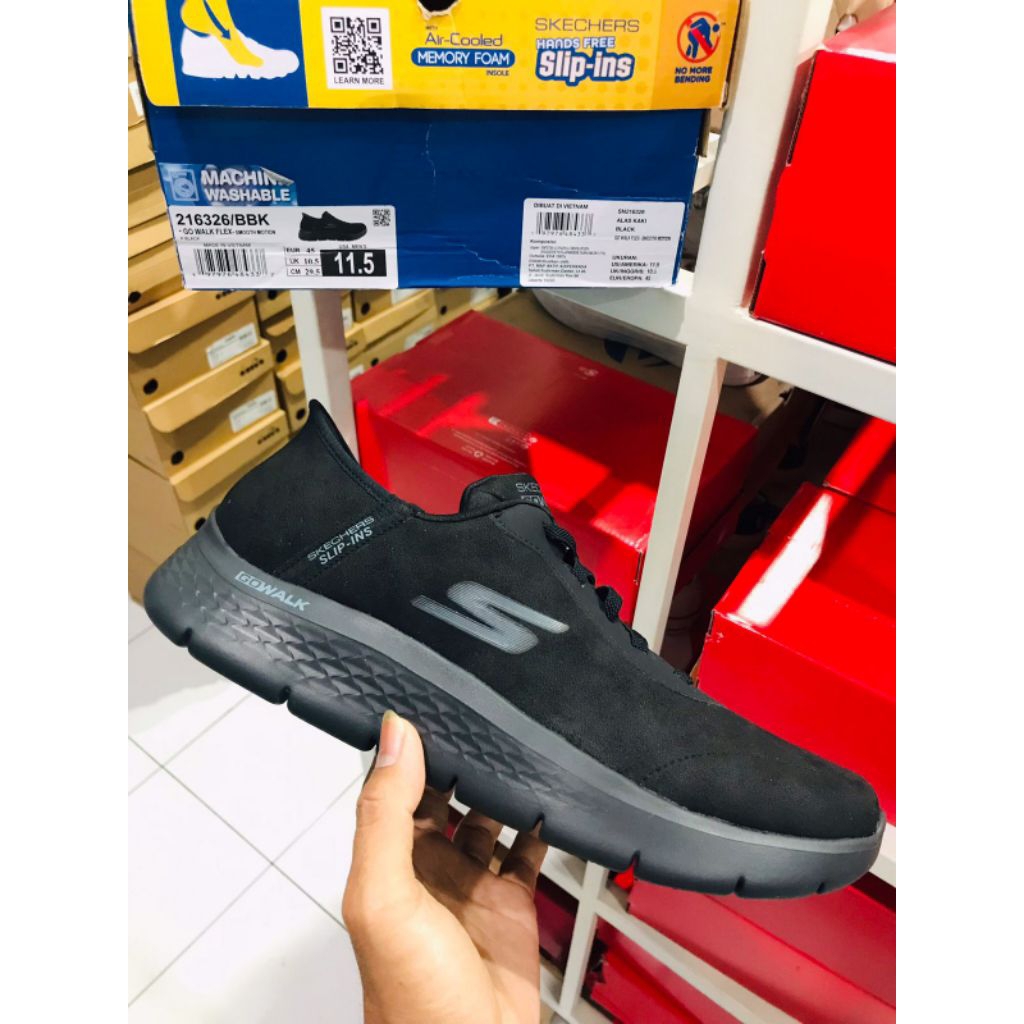 BIG SALE SKECHERS MOTION [216326] ORIGINAL SEPATU PRIA/RUNNING/LARI/SNEAKERS/FULL BLACK/HITAM
