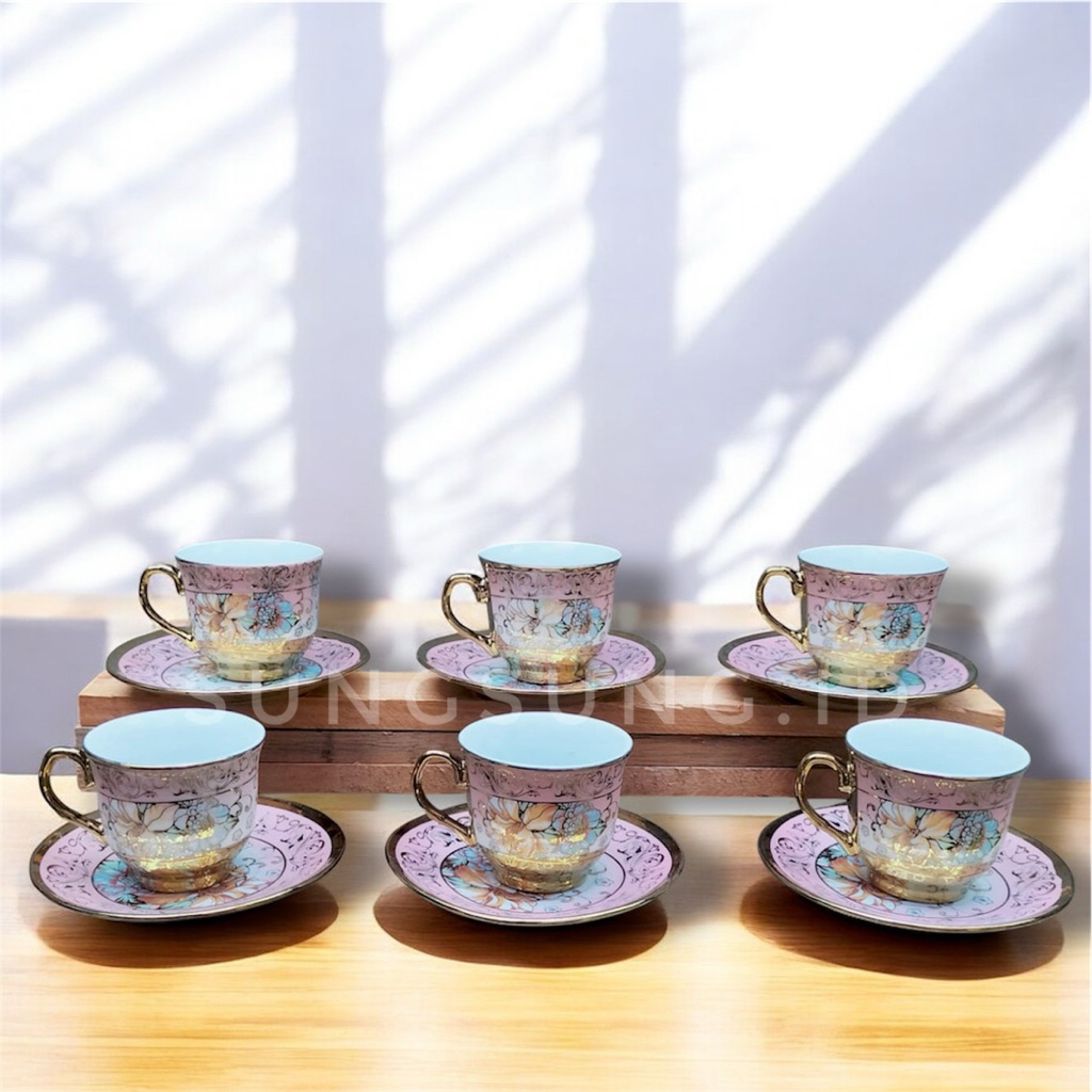 Tea Set Hampers Gaya Eropa 6 Cangkir + 6 Piring / Tea set hampers / Set Cangkir Teh (1703)