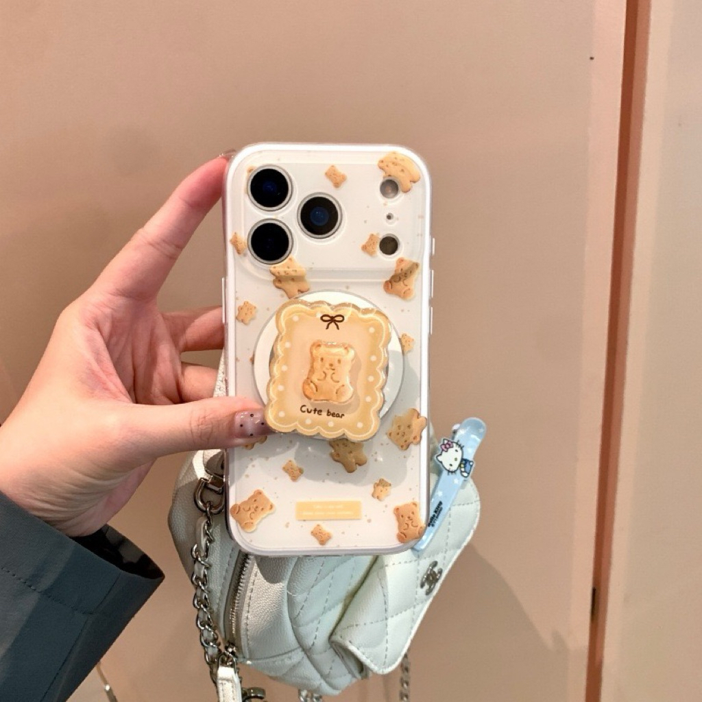 GLEAMSWEAR.ID | CUTE BEAR BISKUIT MAGSAFE POPSOCKET MAGNETIC CASE IPHONE 13 14 15 16 17 PRO PROMAX