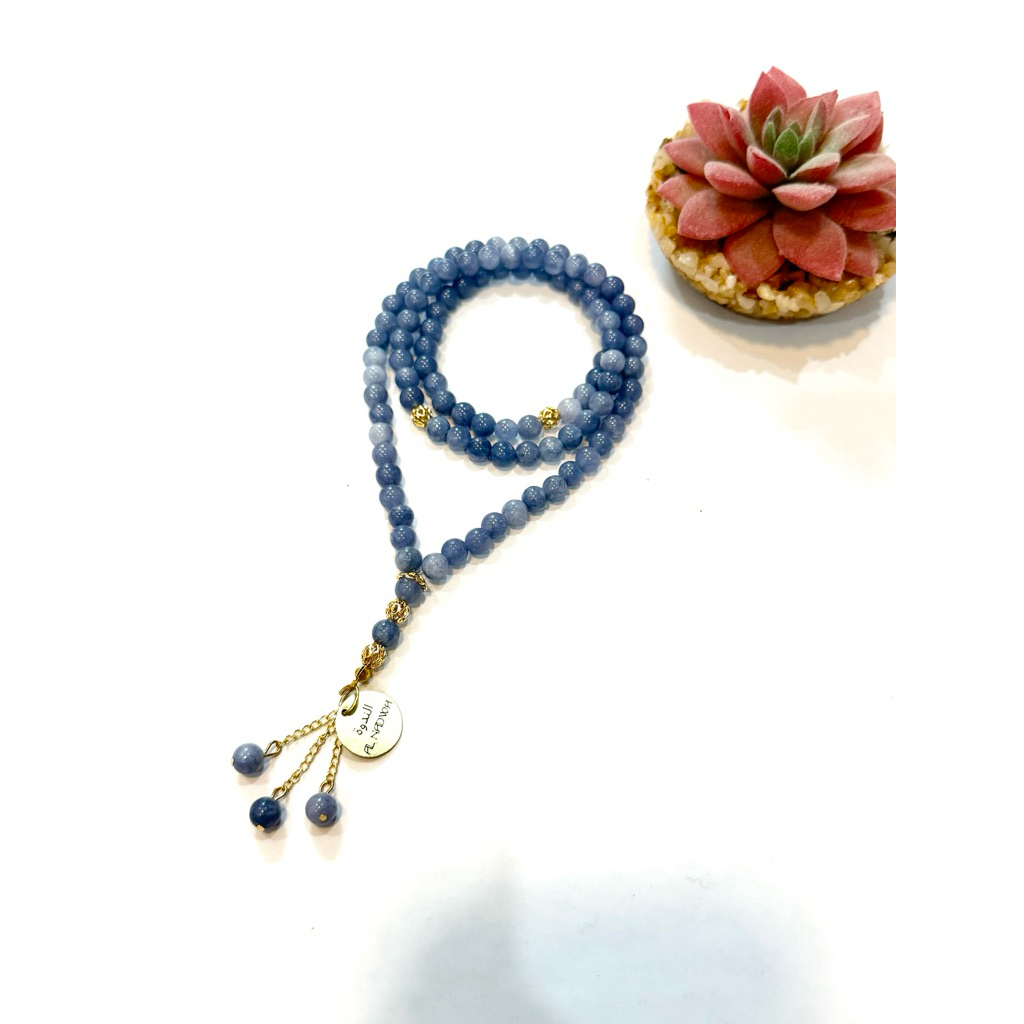 Tasbih Batu Alam Aquamarine 99 Butir - Tasbih Cantik - Tasbih Unik - Tasbih Elegan - Hadiah Kado Wan