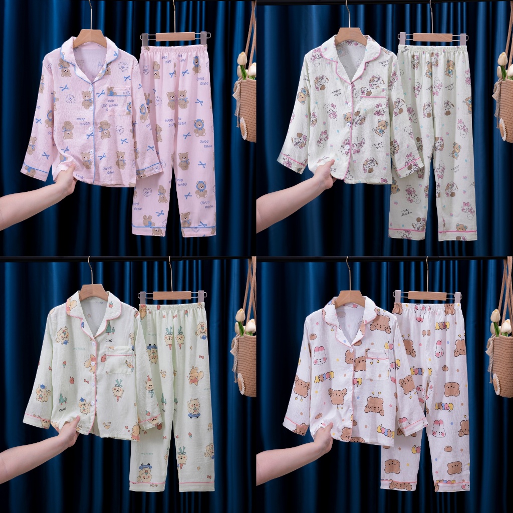 BAJU TIDUR ANAK BALITA REMAJA TANGGUNG MOTIF KRAH KANCING KATUN IMPORT PREMIUM PP KANCING SETELAN LE