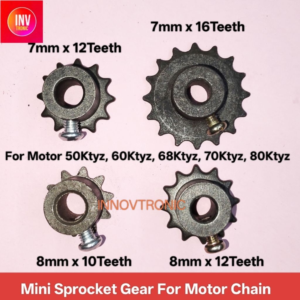 Mini Sprocket Gear For Motor Chain 7mm, 8mm Shaft 10,12,16 Teeth  50Ktyz 60Ktyz 68Ktyz 70Ktyz 80Ktyz