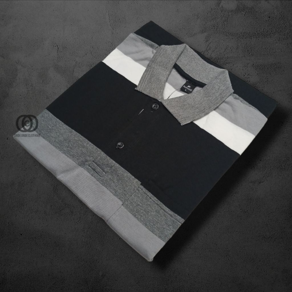 Kaos Kerah Salur Bapak Bapak Kantong Depan Salur Motif Garis