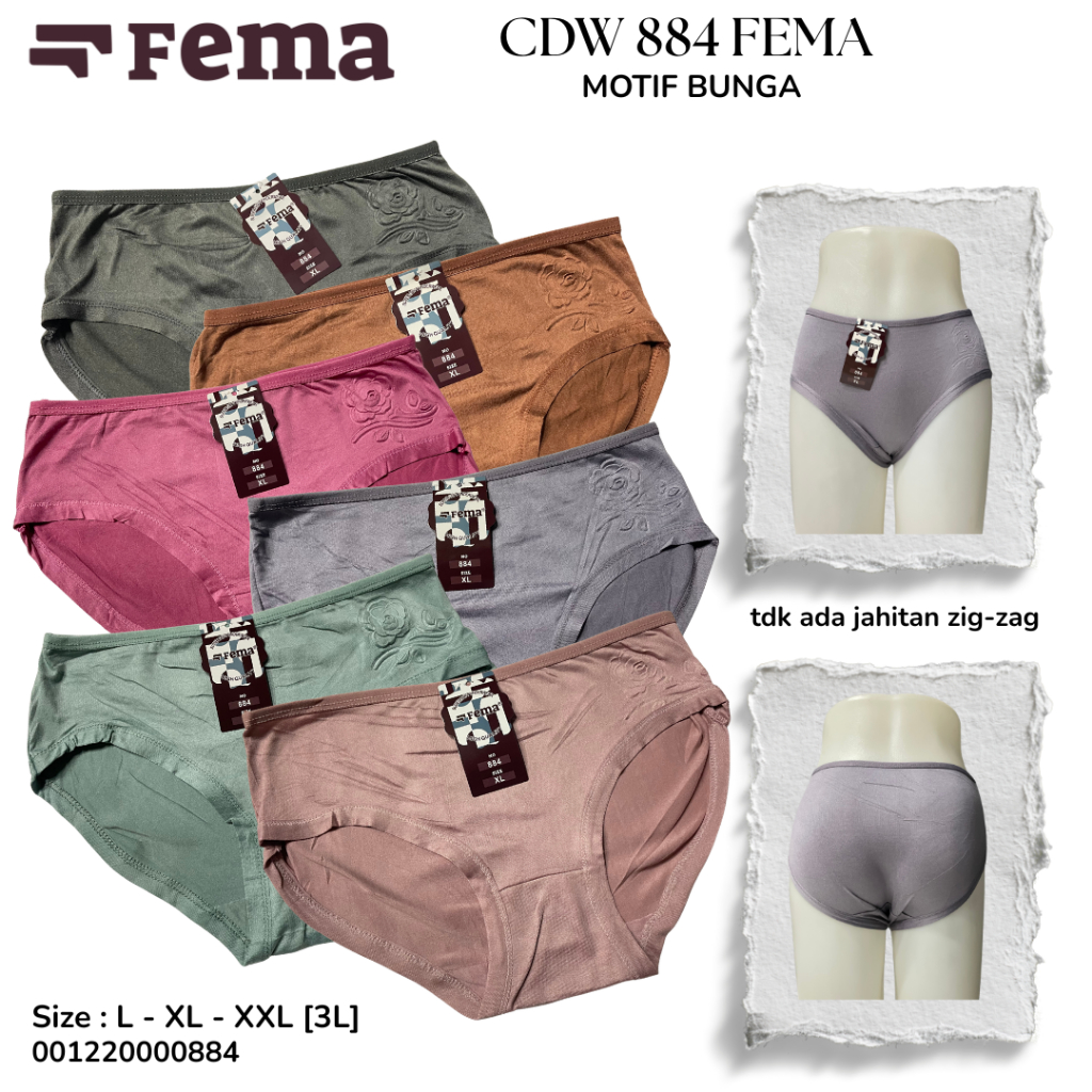 FEMA Official Shop 3,6,12 pcs CD Wanita 884 Motif Bunga Simple Bahan Nylon Spandex