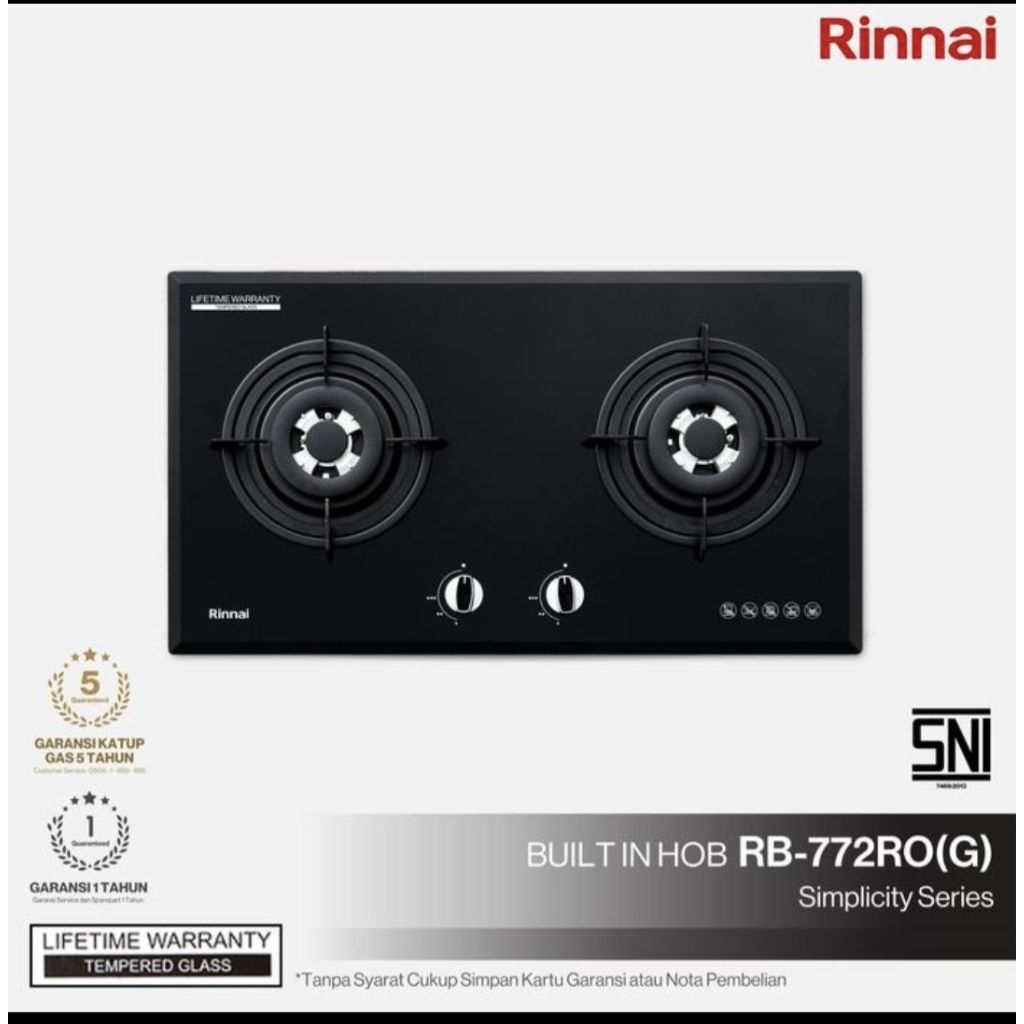 KOMPOR GAS TANAM RINAI RB 772 ROG (KACA)