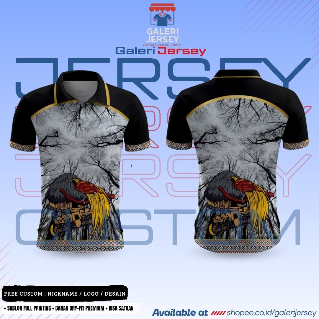 KAOS JERSEY BATIK CUSTOM BURUNG CENDRAWASIH PAPUA | JERSEY FULL PRINTING FREE CUSTOM