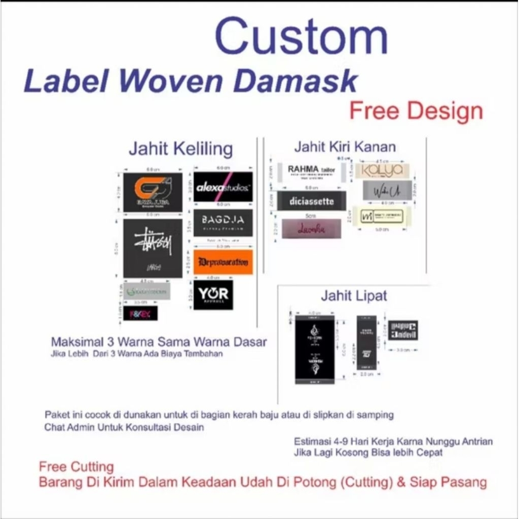 lebel merk kertas motif print terbaru ubtuk baju cotem dan non costem