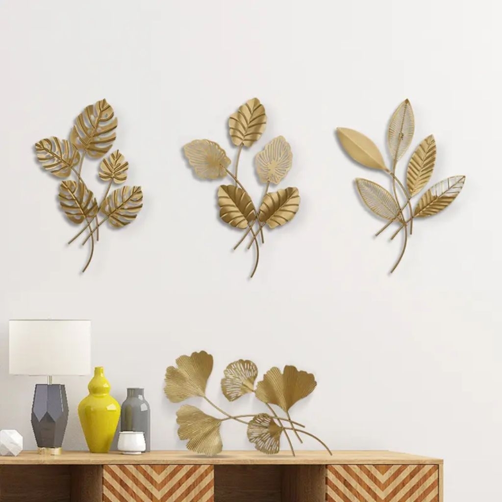 Hiasan Dinding Besi Mewah Model Daun Siap Dipasang