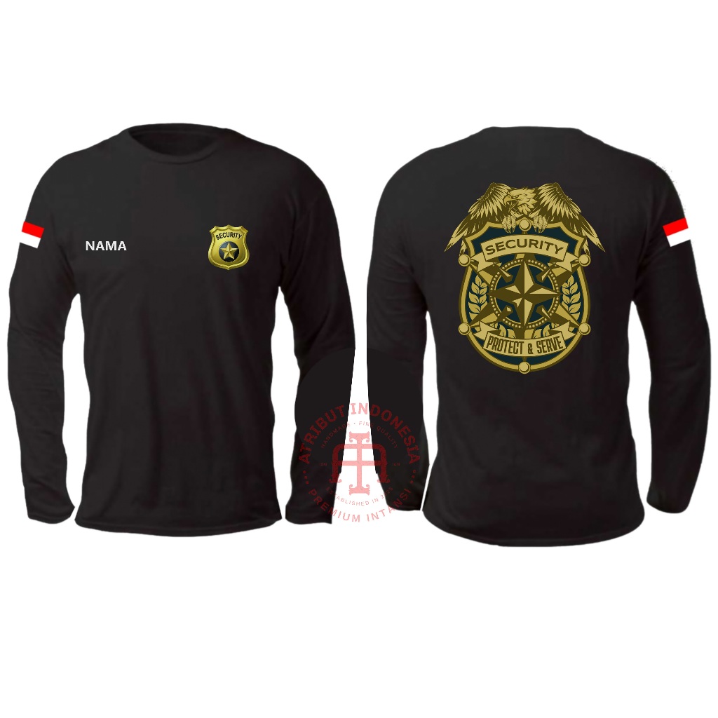Kaos Security Lengan Panjang Pendek Hitam Premium Combed24s Gratis Nama