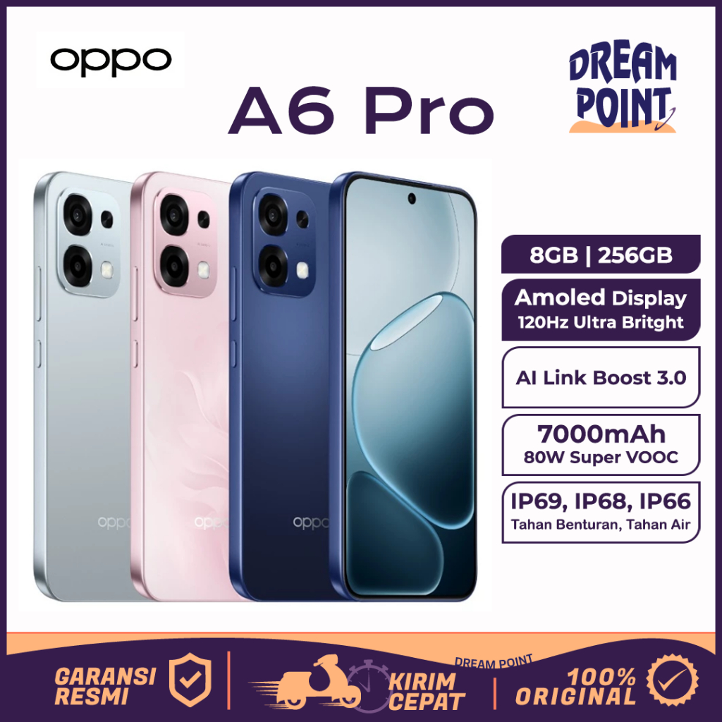 OPPO A6 Pro 8/256GB | 8/128GB HP Android Kamera Jernih Tahan Air Dan Tahan Banting Handphone Gaming