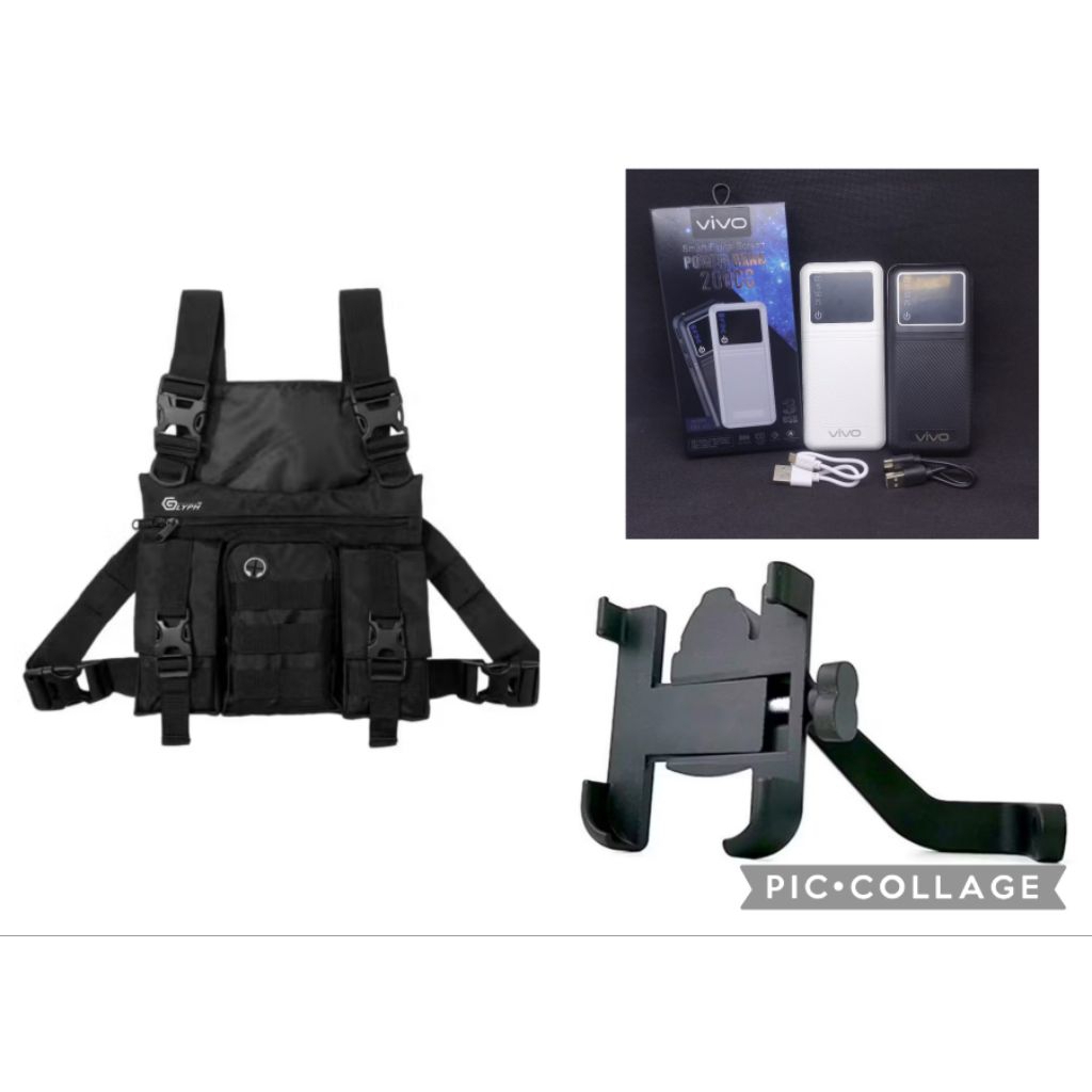 Tas dada + powerbank 20000 mAh + holder hp motor