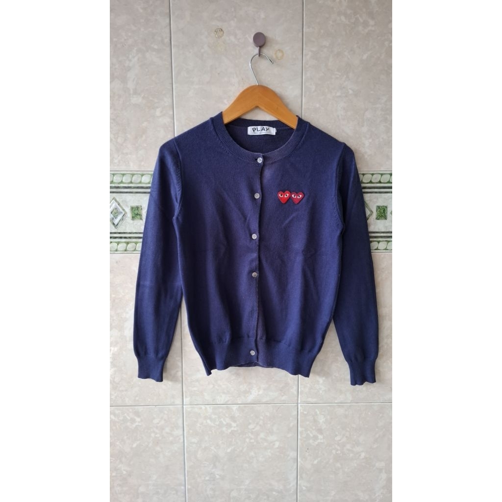 CDG PLAY Comme Des Garcons Cardigan Navy Two Hearts