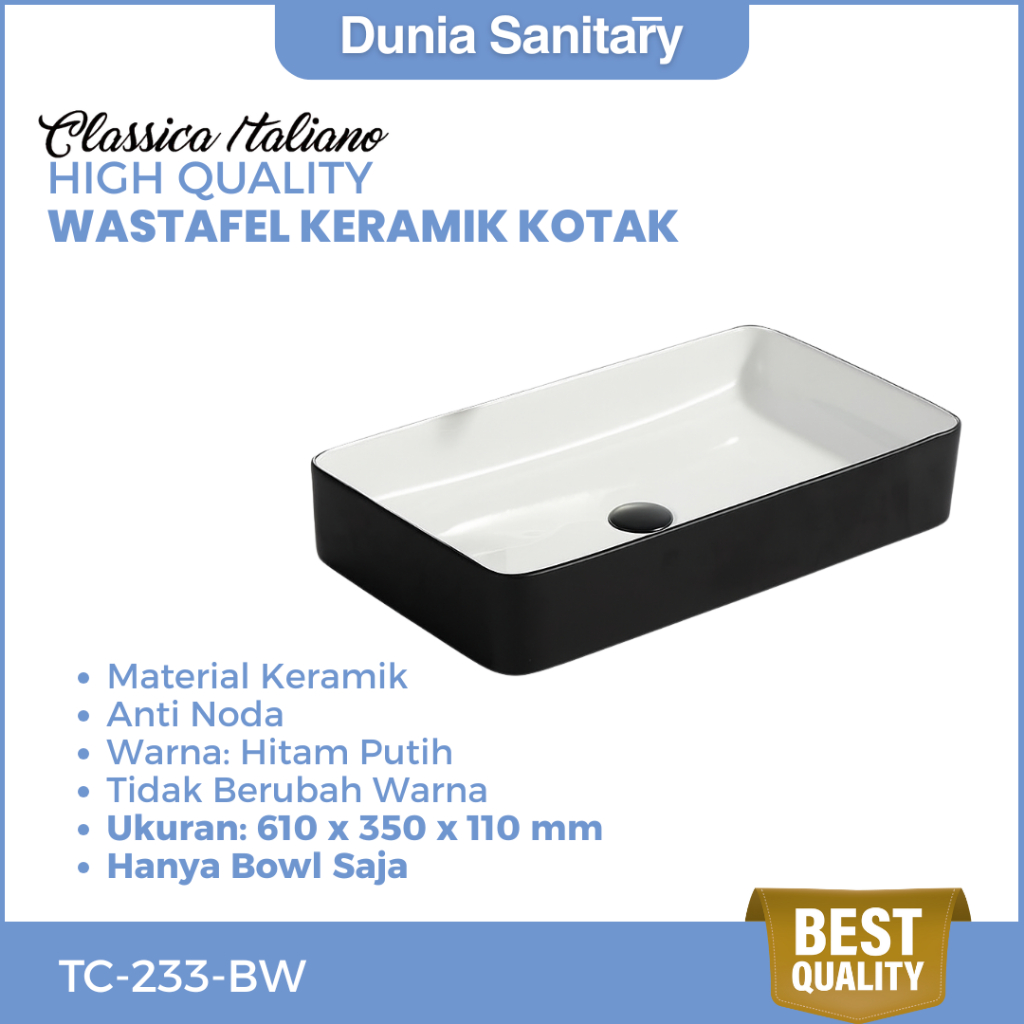 CLASSICA ITALIANO Wastafel Keramik Kotak Hitam Putih Kamar Mandi | MODERN MINIMALIST TAHAN LAMATC-23
