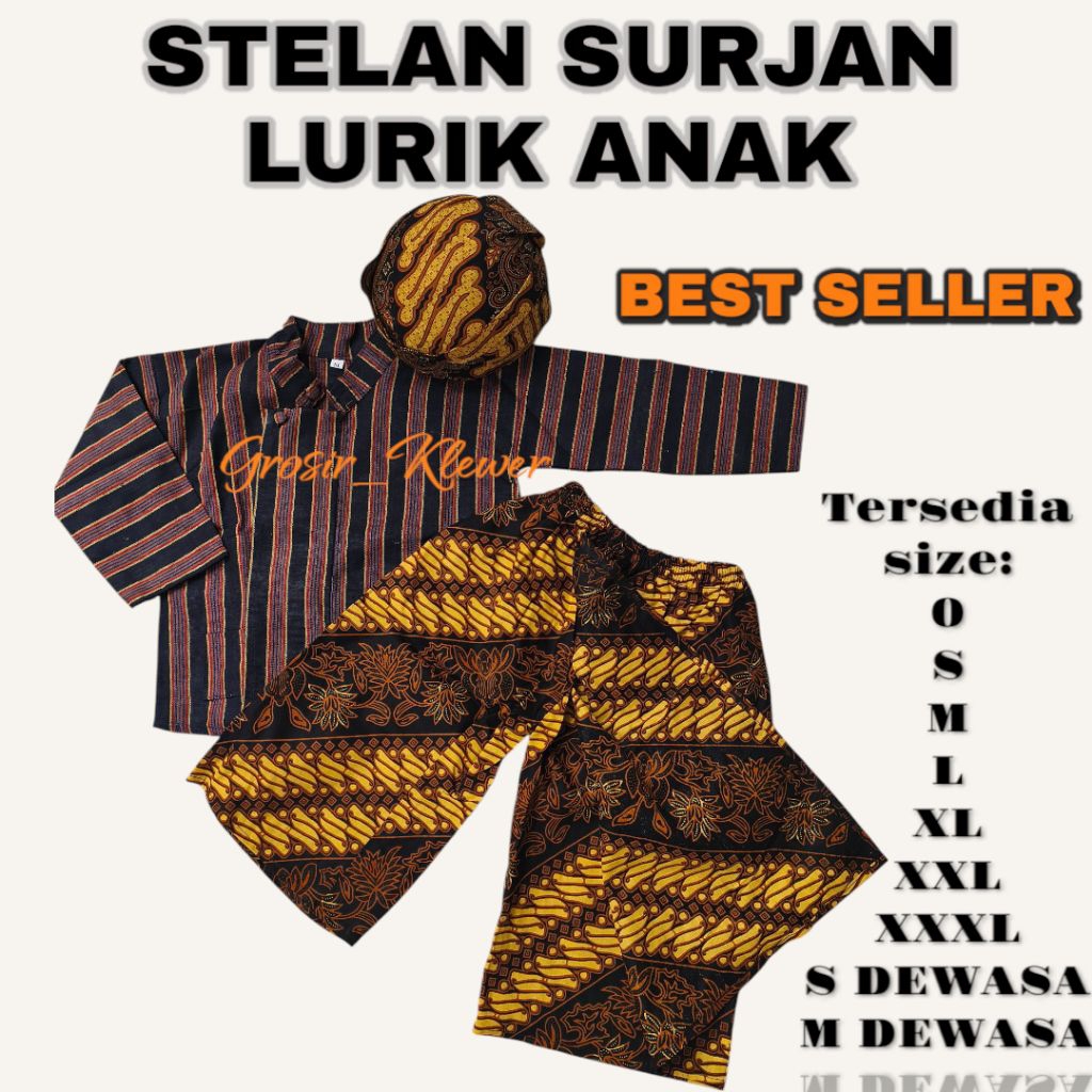 Stelan baju lurik anak laki-laki usia 0-15 tahun / baju adat jawa anak laki-laki / baju lurik jawa a